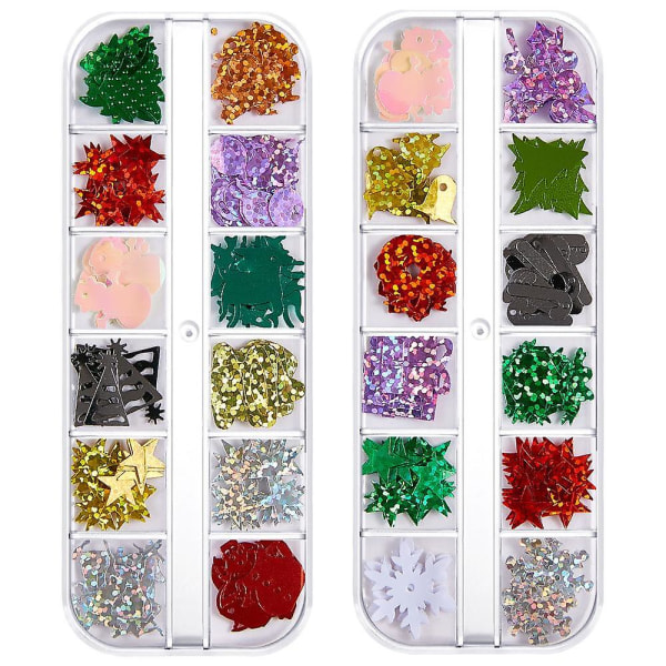 Farvede pailletter Nail Art, Glitters Tynd Paillette Flakes Stickers, Jule Negle Decals