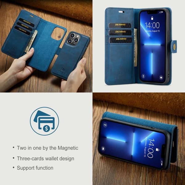 DG MING Kompatibel med iPhone 15 Pro 2-i-1 Magnet Lommebokveske - Blå Blå blue