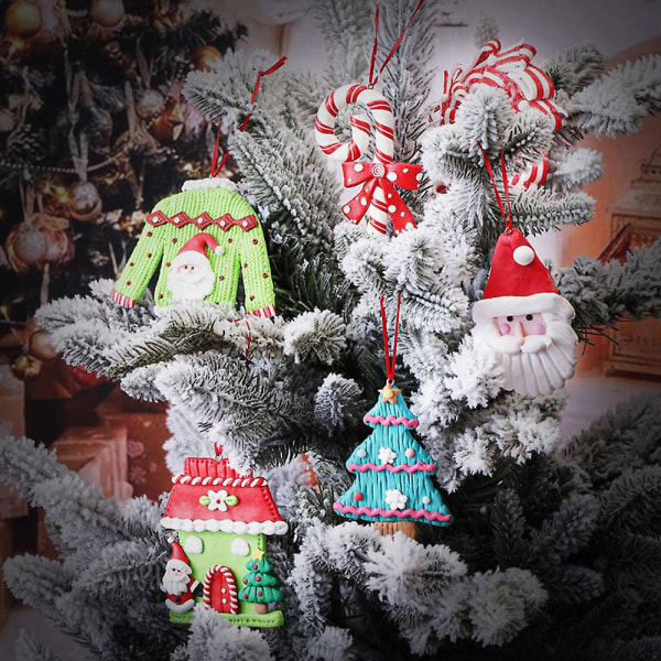 6 stykker Christmas Candy Cane hengende dekorasjoner, jule leire ornamenter Xmas Tree Decor Supplies