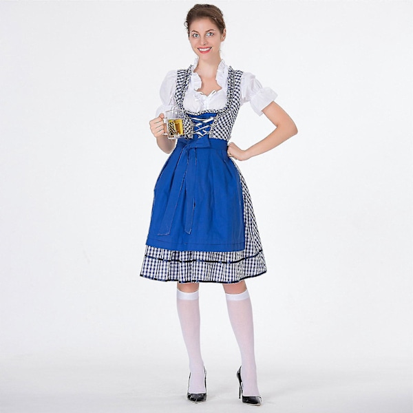 Oktoberfest Dirndl -mekko naisten puvuksi - Vaaleansininen - Koko M