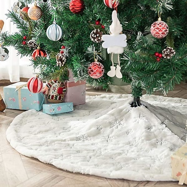 Deggodech White Fur joulukuusen hame cover kultaisella paljetilla lumihiutale 78 cm lumipehmo Xmas Tree hamematto joulun uudenvuoden juhlaan White-s 145cm