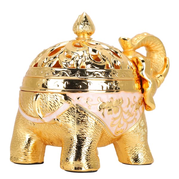 Elefantformad rökelsebrännare Aromaterapi Ornament för vardagsrum Entré Sovrum (Guld Vit Bakgrund)