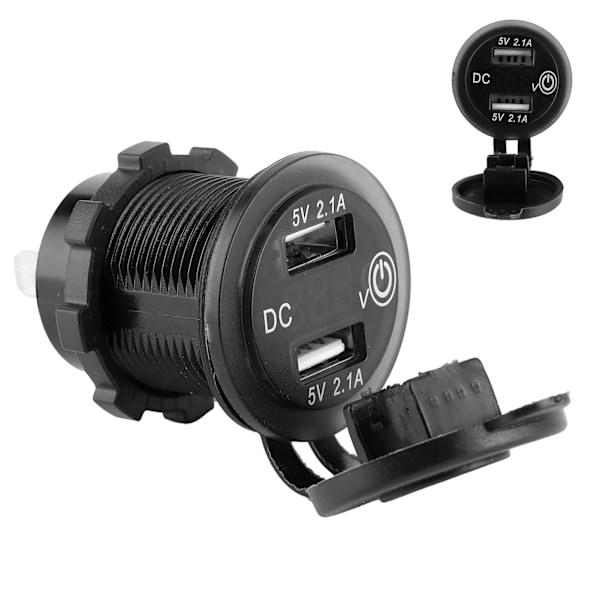 Dobbel USB-billader Sigaretttenneruttak Bilmodifisering med voltmeter 1224V 2.1A+2.1A (grønn indikator)