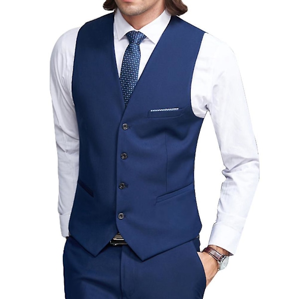 Slim Fit Navy V-neck Business Casual Men's Suit Vest