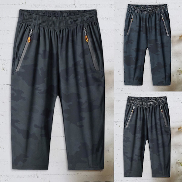 Över knäet elastisk midjeband nylon herrshorts träningsbyxor - mörkblå 2XL