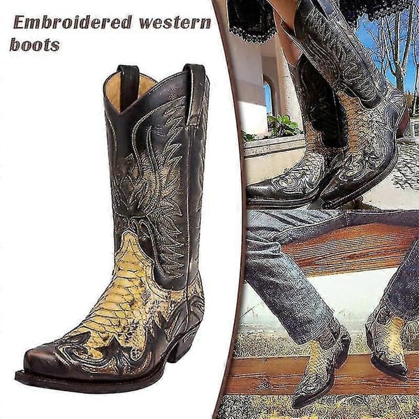 【NX】Python Western Støvler Farveblok Broderi Herrestøvler Mode Moderne Sko 44
