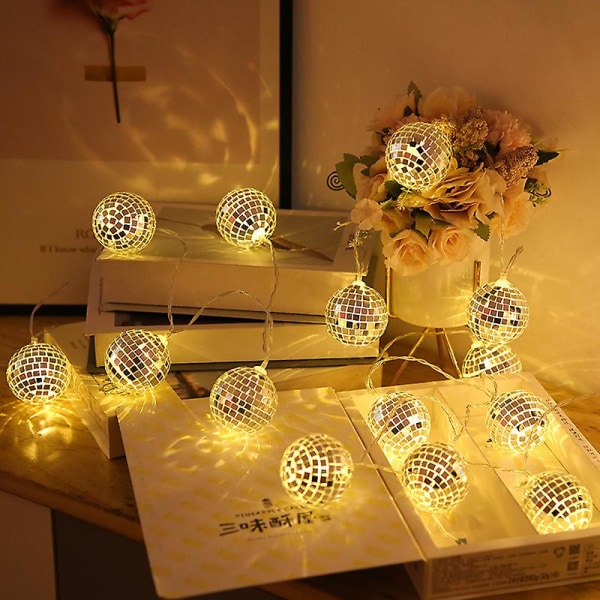 Led Spejl Ball String Lights Bar Scene Fest Dekoration Lys Mosaik Ball Julelys Plug-in 3m 20 lights