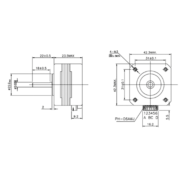 Nema 17 trinmotor 2 faser 1,8° DC 4,1V motor Passer til ekstruder