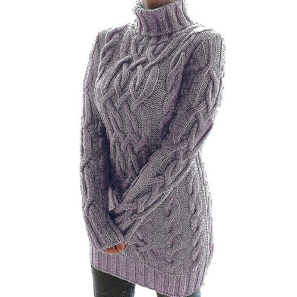 Dame Genser Kjole Turtleneck Langermet strikket Vintage Genser Dame Pullover Genser purple L