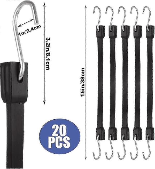 20-pack 15-tums gummisnoddar med krokar, gummiremmar, EPDM-snoddar