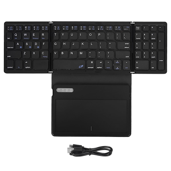 Foldbart Bluetooth Tastatur Lav Latency Bluetooth 5.1 Tastatur i Fuld Størrelse med Stor Touchpad til IOS til Android til Windows