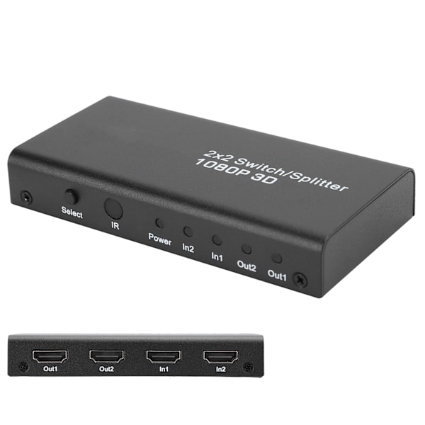 2 x 2 HDMI Distributor Understøtter 1080P Computer Spillemaskine til Visning af Billede Output 100‑240VEU