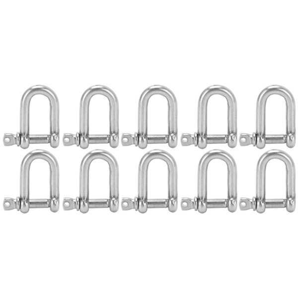 10 st M4 skruvstift Ankarbygel 304 Rostfritt stål Heavy Duty DShape Shackle för camping