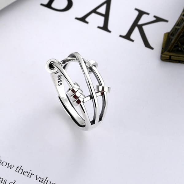 Fidget Angst Ring 925 Sterling Sølv Perlering Stressaflastende Fidget Fredsringe til Angstoverførsel Perle Åben Ring til Kvinder Damer