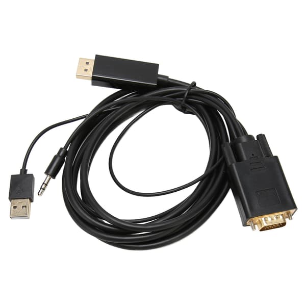 VGA til DP Connector Kabel HD Video Converter Kabel med Strømforsyning og Lyd til Computer Desktop Laptop PC Skærm