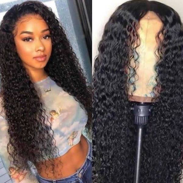 Vågiga peruker Deep Wave Spets Frontal Peruker Brasilianskt hår Peruker för svarta kvinnor Natursvart 150% Densitet 24in