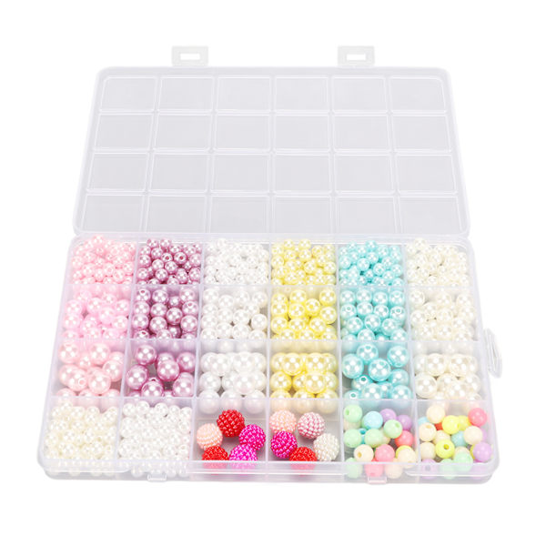 24 rom med 24 farger imiterte perler 4 størrelser DIY håndlagde imiterte perler med hull for mobiltelefonhatter