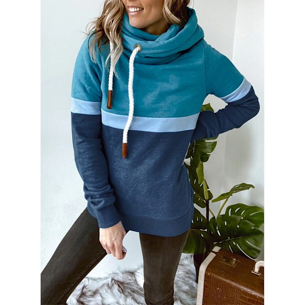 Naisten Huppari Pure Color Block Hoodie Naisten Huppari Rentoutunut Huppari Syksyyn Talveen Vaaleansininen ja Tummansininen XL