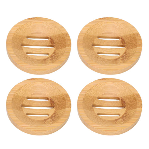 4 stk Bambus Sæbeholder Drænende Let at rengøre Badeværelse Køkken Sæbeholder Dia 8cm