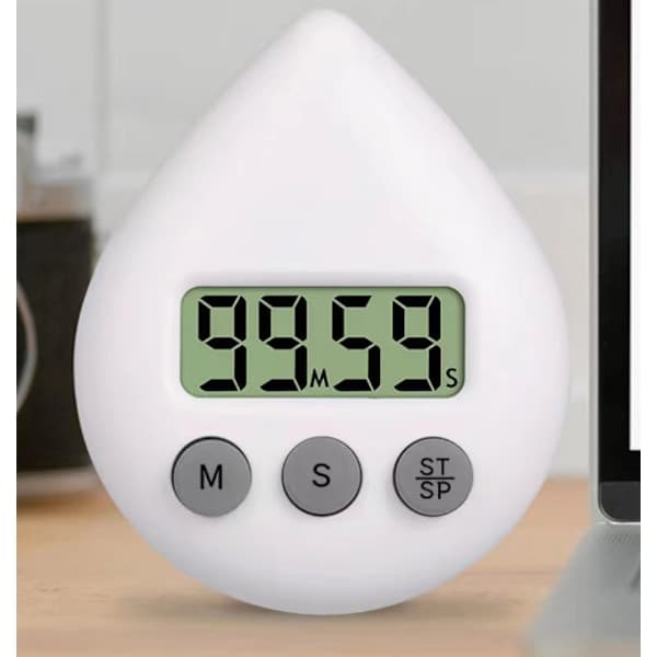 Vanntett dusjtimer, digital timer, baderoms- og kjøkkentimer, nedtellingstimer med sugekopphull hvit hvit{f2} white