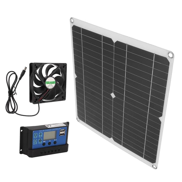 【NX】Solpanelssæt LCD-skærm Flere beskyttelsesfunktioner 25W Udendørs opladning Solpanel Controller Ventilatorsystem Sæt