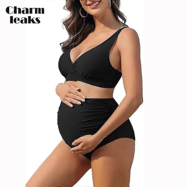 Charmleaks V-hals push-up mønster badedragt til gravide black S