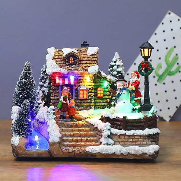 Christmas Luminous Music Litet hus Led-lampor Roterande stuga i europeisk stil Xmas Decor Gifts