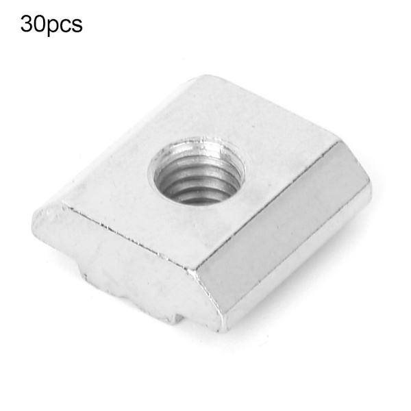 30 stk 30-serie T-spormuttersett Aluminiumprofilgjengede T glidemutterblokkfester (M6)