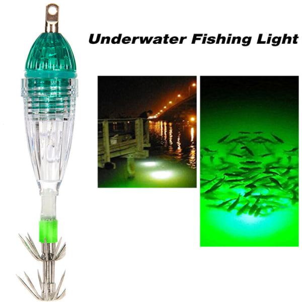 LED vedenpitävä vedenalainen kalastusuistin houkutteleva valolamppu Squid Jig -koukuilla, malli: vihreä