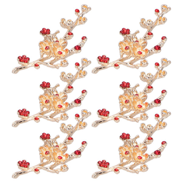 6 st Blomformad Brosch DIY Strass Broschnål för Skor Kläder Smycken Dekoration Röd Strass Plommonblomgren