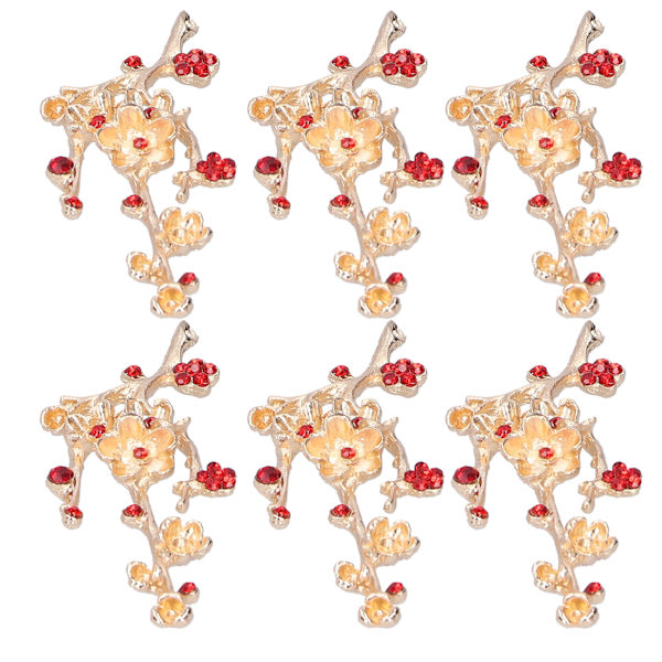 6 st Blomformad Brosch DIY Strass Broschnål för Skor Kläder Smycken Dekoration Röd Strass Plommonblomgren