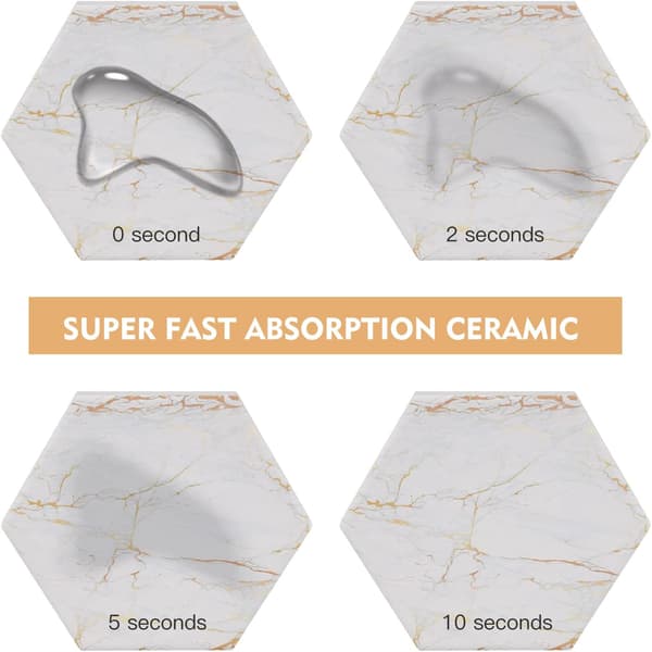 Coasters with Holder, Absorbent Marble Coasters Set of 8, Ceramic White and Gold Coasters - Gold 2
