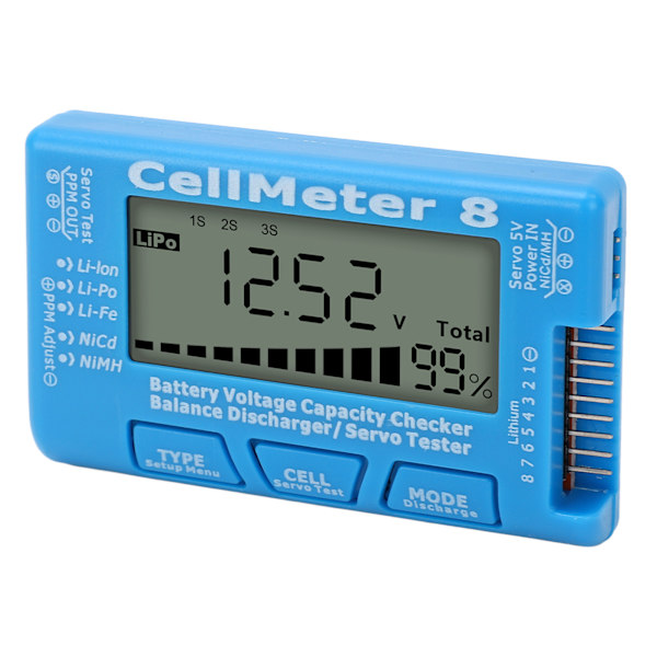 Digital Batterikapacitets Checker Tester Detektor Batteri Balance Udlader Servotester til LiPo Blå