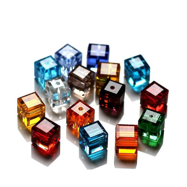50 stk 4 mm glass krystall firkantet kube perler Gjør-det-selv smykker å lage blanding farge