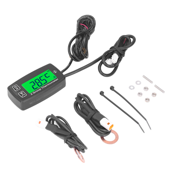 Dubbelkanals LCD-termometer Motortempmätare Digital display med grön bakgrundsbelysning för motorcykelbåt ATV