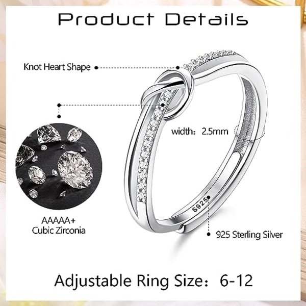 Dam 925 Silver Ring Elegant Cubic Zirconia Love Knot Ring Justerbar Ring Silver/Guld/Rose Gold Ring