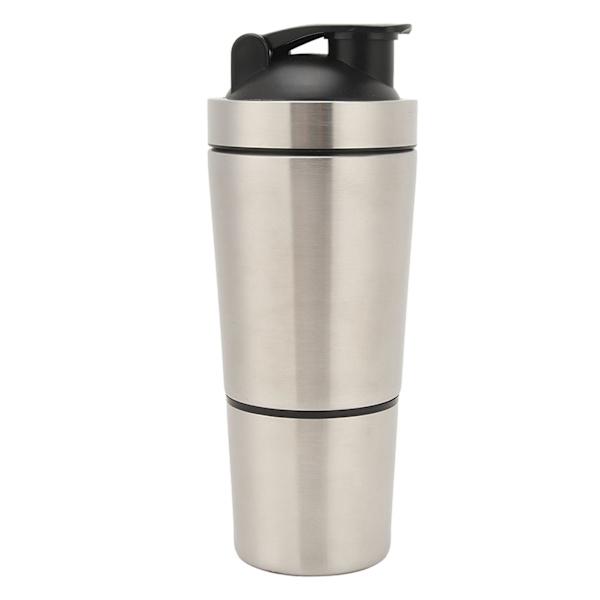 Shaker-flaske i rustfritt stål - Protein Shaker med vekt, bærbar shakerkopp med visp for proteinblanding, pre-workout, sølv, 600 ml