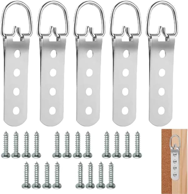 Robuste bilderammer, 4-hulls robuste D-ringkroker, 5 bildekroker med 20 skruer i rustfritt stål, bildeoppheng