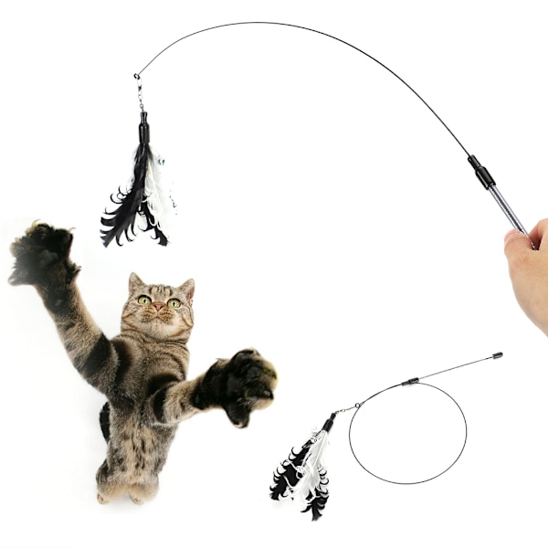 Svart ståltrådsrulle gåsfjäder Enkel modellering Husdjur Katt Rolig Teaser Stick Spela Interaktiv träningsleksakSvart vit fjäder