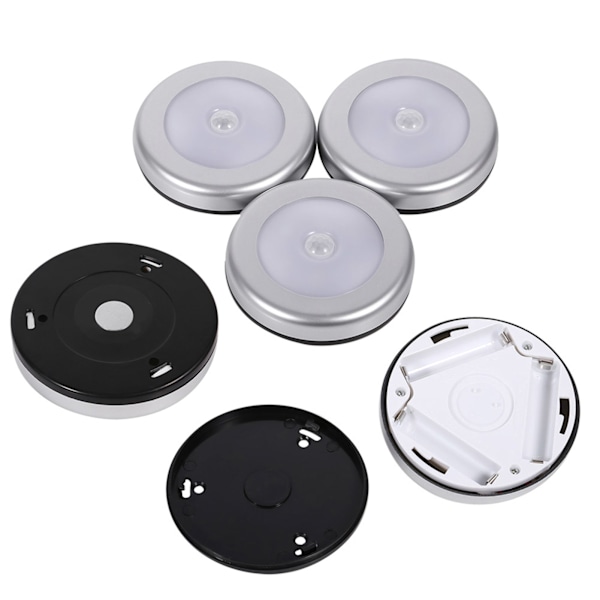 3 stk Trådløs PIR Automatisk Bevægelsessensor Natlys 6 LED Rund Krop Batteridrevet Lampe