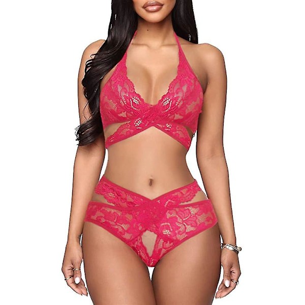 Rose Red Lace Bralette ja Panty Set - Naisten Seksikäs Alusvaatteet (XX-Large)