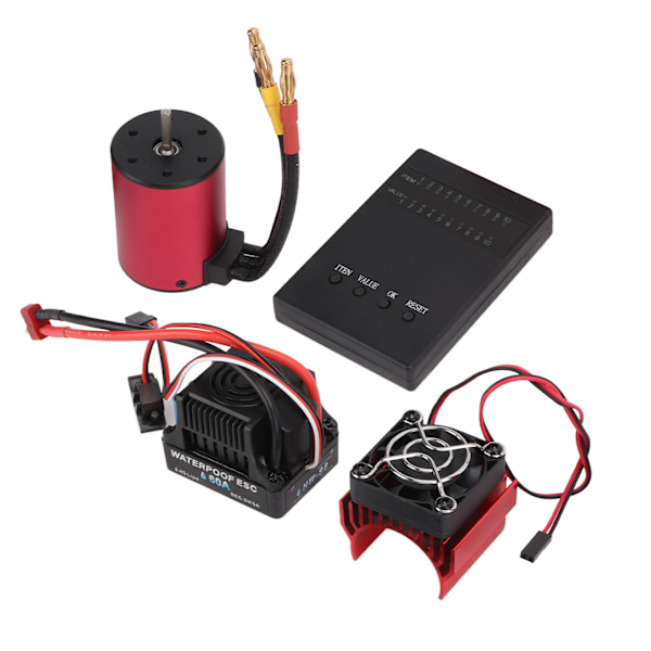 Vedenkestävä RC S3650 5200KV harjaton moottorisarja 60A harjattoman ESC-ohjelmointilevyn ja jäähdytyselementin kanssa 1/10 RC-autolle