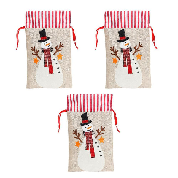 3-pack Christmas Reindeer Santa Snowman Julegavepose med snøring til julefestutstyr