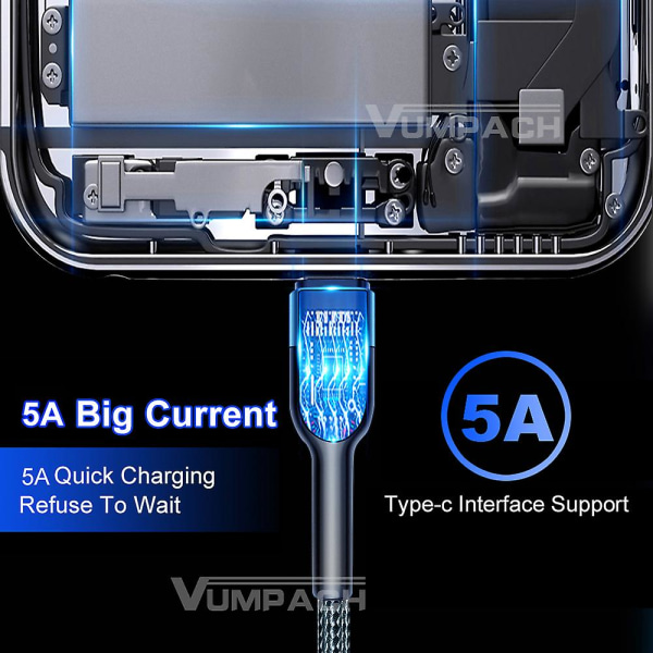 Rask Usb C-kabel Type C-kabel Rasklading Dataledning Lader Usb-kabel C For Samsung S21 S20 A51 Xiaomi Mi 10 Redmi Note 9s 8t Blue 3m