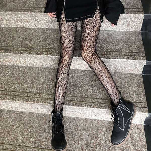 Svart sexig retro leopard nätstrumpbyxor Dammode Fisknät Strumpbyxor ihåliga strumpbyxor Strumpor