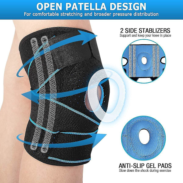 Åben-Patella Knæstøtte med Gel Puder, Justerbare Sidestabilisatorer