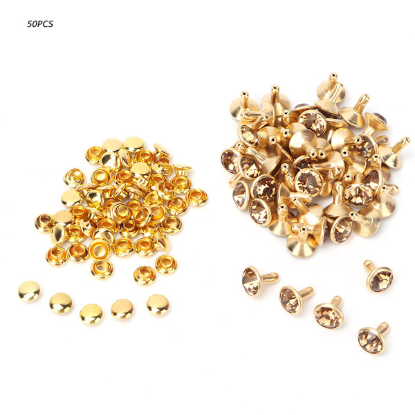 50 stk 8MM Krystal Rhinestone Dekorative Nitter DIY Læder Sko Tøj Knapper (Gul Krystal)