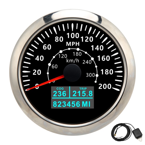 85 mm GPS-fartmåler 0-200 MPH 0-300 km/h IP67 Vandtæt Digital Farverig Baggrundsbelysning Tureteller til RV Båd Sort