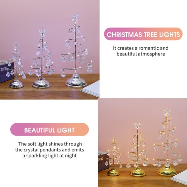 Julepynt formet krystal LED lysende galvanisering jern kunst træ, (inklusive knap batteri AG13*3) lille sølv hvidt lys