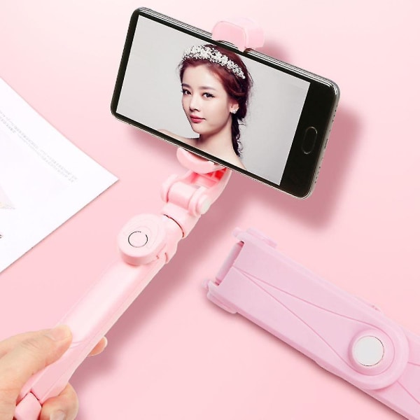 Rovtop Universal Trådlös Bluetooth Selfie Stick Mini Tripod Utdragbar Monopod Med Spegel För Iphone För Android För S Pink